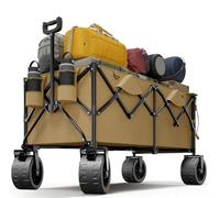 JUMMICO 332L Chariot Pliable avec Frein - Charge maximale 200 kg, poignée réglable pour la Plage, Le Camping et Les Courses - Chariot de Plage Stable et Portable Jaune