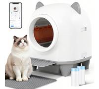 JUMMICO Bac à litière automatique autonettoyant 90L XXL, Contrôle intelligent par application, Système de sécurité anti-pincement, Surveillance de la santé, Double élimination des odeurs, Avec tapis à