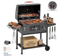 JUMMICO Barbecue Charbon de Bois Portable avec Cheminée - Chauffage Rapide, Planches Latérales Rabattables, Thermomètre - Set Complet pour Famille, Camping, Jardin