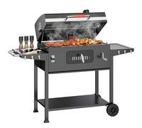 JUMMICO Barbecue Charbon de Bois Portable avec Cheminée - Chauffage Rapide, Planches Latérales Rabattables, Thermomètre - Set Complet pour Famille, Camping, Jardin