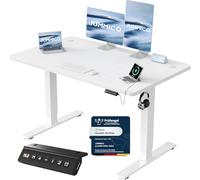 JUMMICO Bureau Assis Debout 120×60 cm, Rappel Posture, 2 Mémoires, Blanc