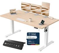 JUMMICO Bureau Assis Debout 160×70 cm, Rappel Posture, 2 Mémoires, Chêne