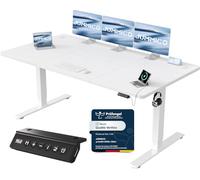 JUMMICO Bureau Assis Debout 180×80 cm, Rappel Posture, 2 Mémoires, Blanc