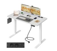 JUMMICO Bureau Assis Debout Électrique 120x60cm avec Multiprise Blanc | Hauteur Réglable 71-118cm, Bureau Informatique, Table d'Ordinateur, Gestion des Câbles pour Bureau, Télétravail et Domicile