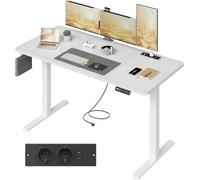 JUMMICO Bureau Assis Debout Électrique 140x60cm avec Multiprise Blanc Pur | Hauteur Réglable 71-118cm, Bureau Informatique, Table d'Ordinateur, Gestion des Câbles pour Bureau, Télétravail et Domicile