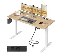 JUMMICO Bureau Assis Debout Électrique 140x60cm avec Multiprise Chêne | Hauteur Réglable 71-118cm, Bureau Informatique, Table d'Ordinateur, Gestion des Câbles pour Bureau, Télétravail et Domicile