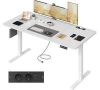 JUMMICO Bureau Assis Debout Électrique 160x80cm avec Multiprise Blanc Pur | Hauteur Réglable 71-118cm, Bureau Informatique, Table d'Ordinateur, Gestion des Câbles pour Bureau, Télétravail et Domicile