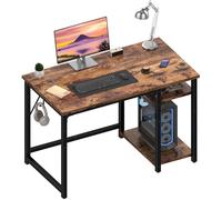 JUMMICO Bureau avec 2 Étagères Réglable 100cm, Bureau d‘Ordinateur avec Rangement, Structure Acier Solide, Postes de Travail Réversible à Gauche et à Droite, Marron Rustique