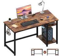 JUMMICO Bureau avec 2 Étagères Réglable 120cm, Bureau d‘Ordinateur avec Rangement, Structure Acier Solide, Postes de Travail Réversible à Gauche et à Droite, Marron Rustique