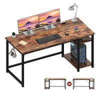 JUMMICO Bureau avec 2 Étagères Réglable 140cm, Bureau d‘Ordinateur avec Rangement, Structure Acier Solide, Postes de Travail Réversible à Gauche et à Droite, Marron Rustique
