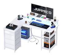 JUMMICO Bureau d'angle en Forme de L 135 cm avec lumières LED, Blanc