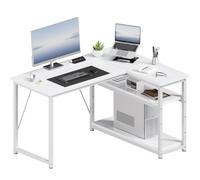 JUMMICO Bureau Gamer en L, Table Gaming 100x80x75cm avec Étagère pour PC, Bureau d'Ordinateur Réversible et Stable pour Espace Jeu, Blanc