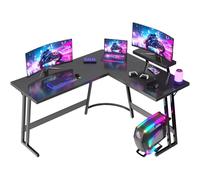 JUMMICO Bureau Gaming en L 150x130cm - Bureau d'angle avec Support Écran Réversible - Polyvalent (Jeu/Travail/Étude) - Stabilité Maximale & Nettoyage Facil - Revêtement Carbone - Noir