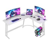 JUMMICO Bureau Gaming en L 170x130cm - Bureau d'angle avec Support Écran Réversible - Polyvalent (Jeu/Travail/Étude) - Stabilité Maximale & Nettoyage Facil - Revêtement Carbone - Blanc