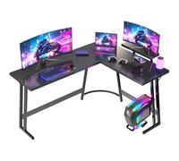 JUMMICO Bureau Gaming en L 170x130cm - Bureau d'angle avec Support Écran Réversible - Polyvalent (Jeu/Travail/Étude) - Stabilité Maximale & Nettoyage Facil - Revêtement Carbone - Noir