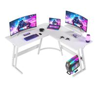 JUMMICO Bureau Gaming en L avec Support Écran, 120x120cm, Réversible, Blanc | Structure Métal Noire Robuste, Idéal pour Double Écran, Streaming & Télétravail, Nettoyage Facile, Style Gamer Moderne