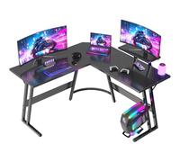 JUMMICO Bureau Gaming en L avec Support Écran, 120x120cm, Réversible, Noir | Structure Métal Noire Robuste, Idéal pour Double Écran, Streaming & Télétravail, Nettoyage Facile, Style Gamer Moderne
