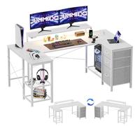 JUMMICO Bureau Gaming en U Réversible 170x95cm, Bureau d'angle, USB, Blanc