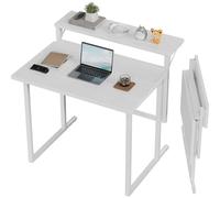JUMMICO Bureau Pliable 80cm, Petit Bureau Gain de Place avec Support Écran, Table Pliable 2 Niveaux pour Home Office, Étudiant, Petit Espace, Blanc