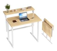 JUMMICO Bureau Pliable 80x62cm, avec Étagère Moniteur, Gain de Place, Beige
