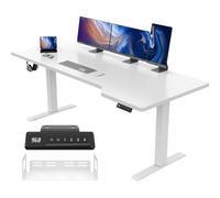 JUMMICO Bureau réglable en Hauteur - en Forme de L - Blanc - 180 x 85 cm - Ergonomique - avec Crochets - Blanc