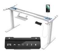 JUMMICO Cadre de Table à Double Moteur réglable en Hauteur avec Prise USB et bac à câbles, Cadre de Bureau électrique réglable en Hauteur avec Rappel Assis-Debout et roulettes (Blanc)