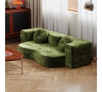 JUMMICO Canapé Convertible 2 Places 170 cm, canapé-lit Pliant Multifonctionnel livré comprimé sans Assemblage, Petit canapé Moderne fourni avec Coussins Ronds Confortables, Vert