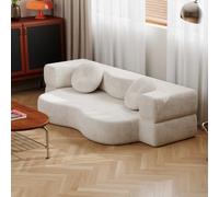 JUMMICO Canapé Convertible 2 Places 170 cm, canapé-lit Pliant Multifonctionnel livré comprimé sans Assemblage, Petit canapé Moderne fourni avec Coussins Ronds Confortables, Beige