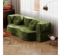 JUMMICO Canapé Convertible 2 Places 200 cm, canapé-lit Pliant Multifonctionnel livré comprimé sans Assemblage, Petit canapé Moderne fourni avec Coussins Ronds Confortables, Vert