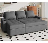 JUMMICO Canapé Convertible, Canapé d'angle Convertible avec Rangement, Canape 3 Places Canapé Lit avec Accoudoirs Multifonctionnel pour Salon, Bureau et Petit Appartement, Gris Clair