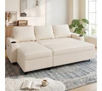 JUMMICO Canapé d'angle Convertible 3 Places, canapé lit avec Rangement intégré et accoudoirs multifonctionnels, idéal pour Salon, Bureau et Petit Appartement, Design Moderne et Pratique,Beige