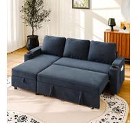 JUMMICO Canapé d'angle Convertible 3 Places, canapé lit avec Rangement intégré et accoudoirs multifonctionnels, idéal pour Salon, Bureau et Petit Appartement, Design Moderne et Pratique,Bleu Marine