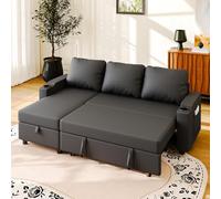 JUMMICO Canapé d'angle Convertible 3 Places, canapé lit avec Rangement intégré et accoudoirs multifonctionnels, idéal pour Salon, Bureau et Petit Appartement, Design Moderne et Pratique,Noir