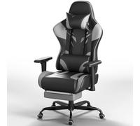 JUMMICO Chaise de Gaming avec Accoudoirs Réglables, Chaise de Bureau Érgonomique avec Repose-Pieds, Chaise Gamer avec Capacité de Charge 150 kg, Gris