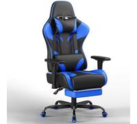 JUMMICO Chaise de Gaming avec Accoudoirs Réglables, Chaise de Bureau Érgonomique avec Repose-Pieds, Chaise Gamer avec Capacité de Charge 150 kg, Bleu