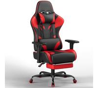 JUMMICO Chaise de Gaming avec Accoudoirs Réglables, Chaise de Bureau Érgonomique avec Repose-Pieds, Chaise Gamer avec Capacité de Charge 150 kg, Rouge