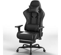 JUMMICO Chaise de Gaming avec Accoudoirs Réglables, Chaise de Bureau Érgonomique avec Repose-Pieds, Chaise Gamer avec Capacité de Charge 150 kg, Noir