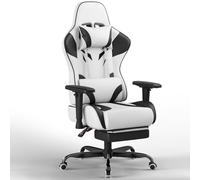 JUMMICO Chaise de Gaming avec Accoudoirs Réglables, Chaise de Bureau Érgonomique avec Repose-Pieds, Chaise Gamer avec Capacité de Charge 150 kg, Blanc