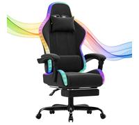 JUMMICO Chaise de gaming en tissu avec LED, chaise de bureau ergonomique avec massage lombaire et repose-pieds, fauteuil de gaming 90 °-135 ° avec appui-tête et support lombaire - 150 kg - Gris foncé