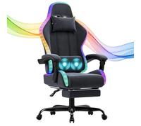 JUMMICO Chaise de gaming en tissu avec LED, chaise de bureau ergonomique avec massage lombaire et repose-pieds, fauteuil de gaming 90 °-135 ° avec appui-tête et support lombaire 150 kg, gris clair