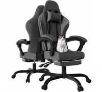 JUMMICO Chaise de Gaming en Tissu avec Repose-Pieds Extensible, Chaise de Bureau Ergonomique avec Massage, Hauteur réglable, Chaise Gamer avec Rembourrage à Ressorts, Capacité de Charge 150KG, Gris