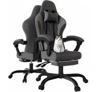 JUMMICO Chaise de Gaming en Tissu avec Repose-Pieds Extensible, Chaise de Bureau Ergonomique avec Massage, Hauteur réglable, Chaise Gamer avec Rembourrage à Ressorts, Capacité de Charge 150KG, Gris