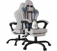JUMMICO Chaise de Gaming en Tissu avec Repose-Pieds Extensible, Chaise de Bureau Ergonomique avec Massage, Hauteur réglable, Chaise Gamer avec Rembourrage à Ressorts, Capacité de Charge 150KG, Bleu