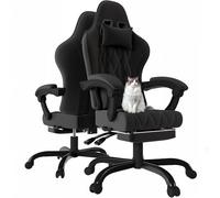 JUMMICO Chaise de Gaming en Tissu avec Repose-Pieds Extensible, Chaise de Bureau Ergonomique avec Massage, Hauteur réglable, Chaise Gamer avec Rembourrage à Ressorts, Capacité de Charge 150KG, Noire