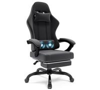 JUMMICO Chaise de Gaming en Tissu - Ergonomique - avec Coussin Lombaire de Massage - avec Repose-Pieds - Largeur d'assise : 50 cm - Gris foncé