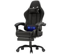 JUMMICO Chaise de gaming ergonomique avec coussin lombaire de massage - Dossier réglable de 90 à 135 ° et repose-pieds - Charge maximale : 150 kg - Noir