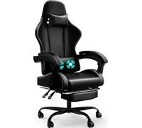 JUMMICO Chaise de Gaming Ergonomique avec Coussin Lombaire de Massage - Dossier réglable de 90 à 150 ° et Repose-Pieds - Charge maximale : 150 kg - Noir