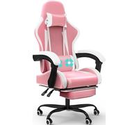 JUMMICO Chaise de Gaming Ergonomique avec Coussin Lombaire de Massage - Dossier réglable de 90 à 150 ° et Repose-Pieds - Charge maximale : 150 kg - Rose