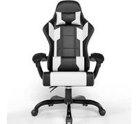 JUMMICO Chaise de Jeu, Ergonomique, avec Support Lombaire - Chaise de Bureau - Hauteur réglable - Charge maximale : 150 kg - Noir et Blanc