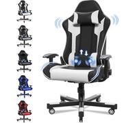 JUMMICO Chaise de Massage de Jeu, Chaise de Bureau Ergonomique avec Support Lombaire, Chaise d'Ordinateur, Chaise de Bureau de Course, Réglable en Hauteur, Capacité de Charge 150 kg, Blanc